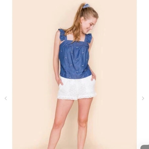 NWT Harper Embroidered chambray denim square neck tank top L - Picture 3 of 4